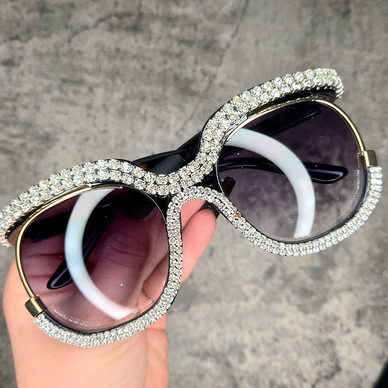 Diamond Oversized Round Sunglasses Luxury Brand 2022 Crystal Blingbling Stylish Sun Glasses Lunette De Solei Sunglasses