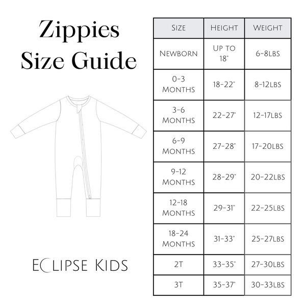Eclipse Kids Zippies Size Guide