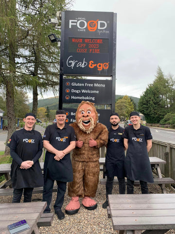 Mcwhinney's sausages Bigfoot visits the Real Food Cafe in Tyndrum