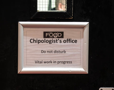 Chipologist's office sign at the Real Food Cafe in Tyndrum