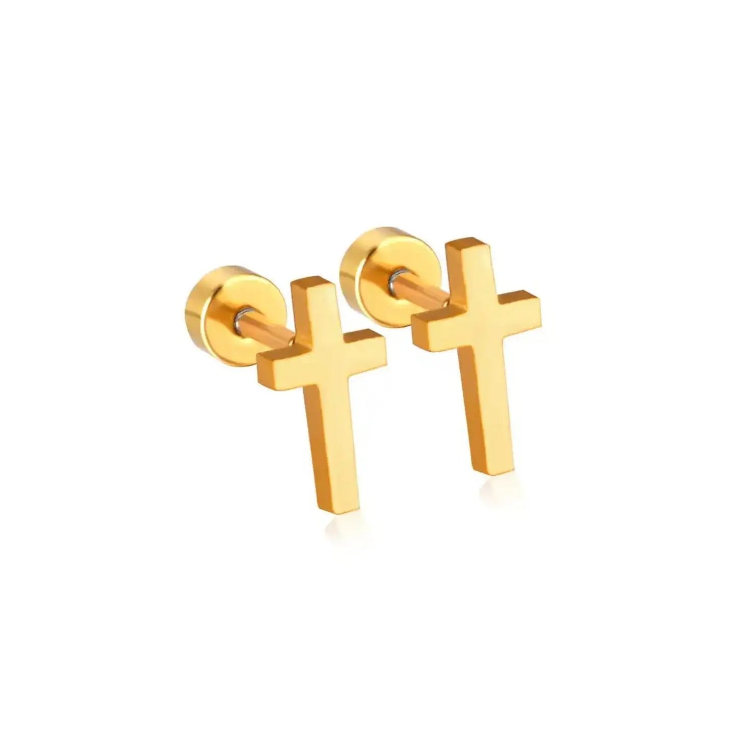 Screwback Gold Cross Earring