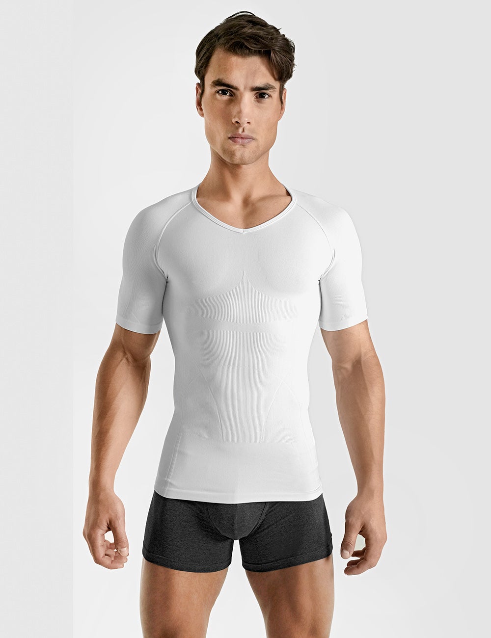 Fitted Deep V Neck T Shirt - White – JJ Malibu