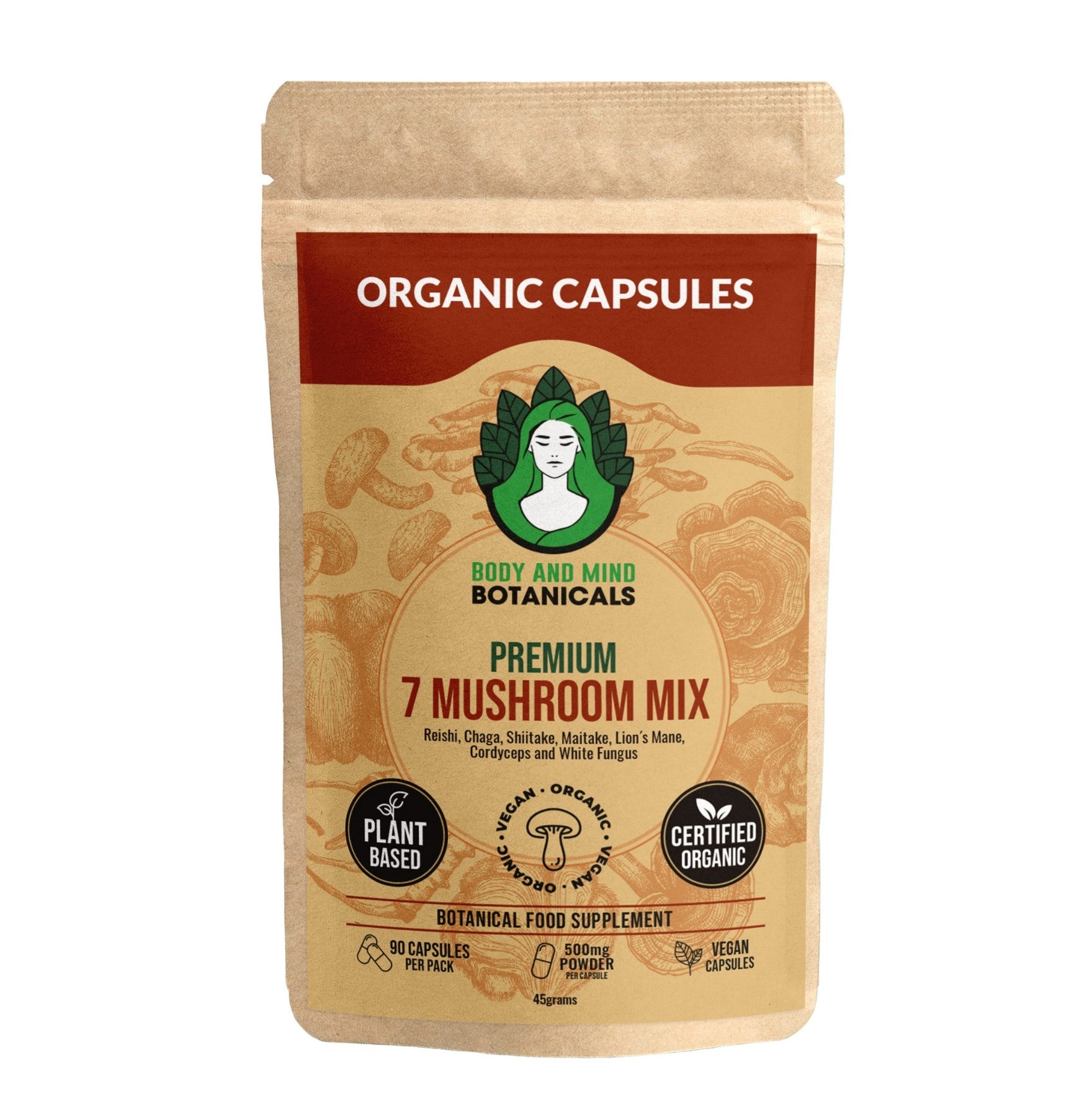 Premium 7 Mushroom Mix Capsules - Body and Mind Botanicals UK product image