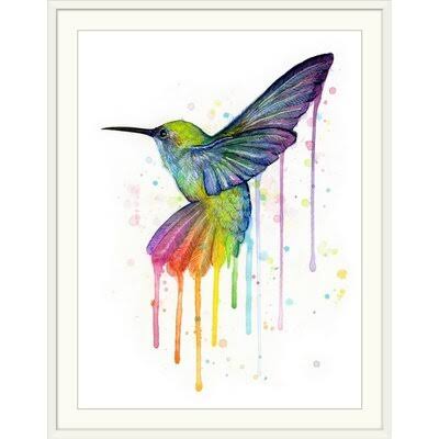 &Rainbow Hummingbird& Olga Shvartsur Painting Print Great Big Canvas Format: White Frame, Size: 32x22 H x 26x22 W x 1x22 D