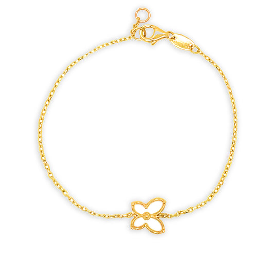 14K Solid Yellow Gold Butterfly Bracelet, Pink Enamel Butterfly