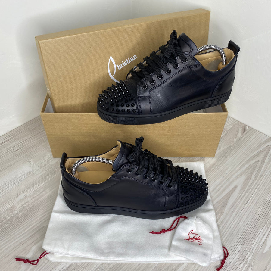 Louboutin Sneakers, 'Black Leather' Junior Spikes Herre Snea – DelsouX Universe