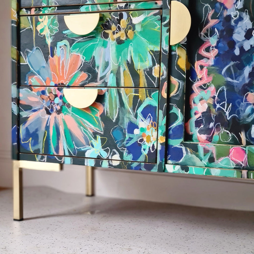 Upcycled Green Floral Sideboard