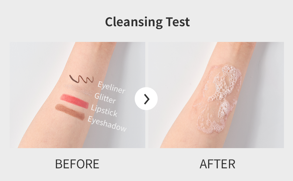 comparing makeup arms before and after using cleanser