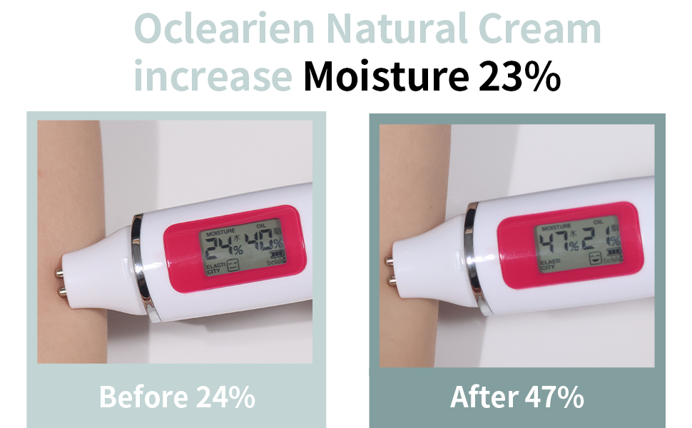 comparing moisture on arms before and after using natural cream
