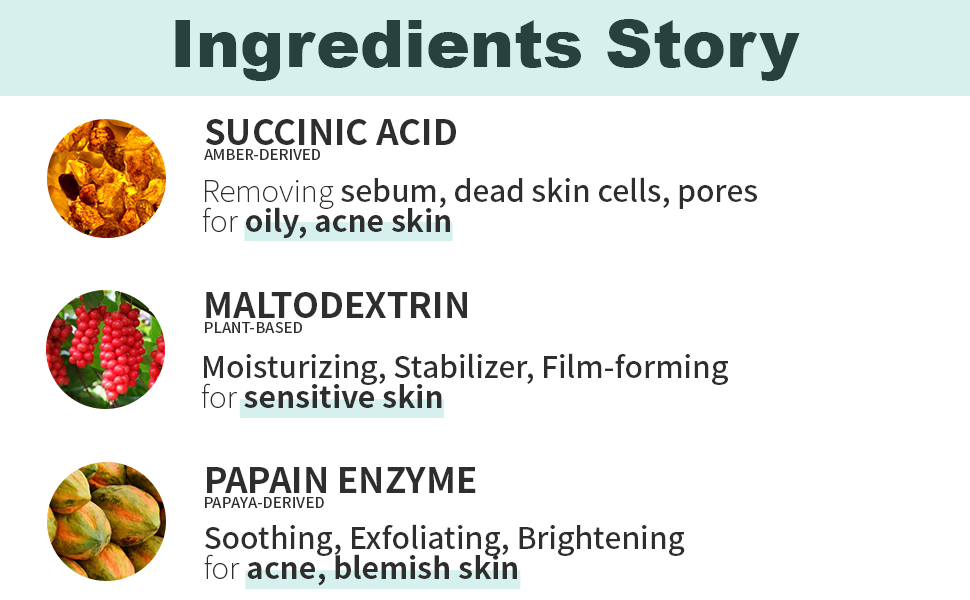 succinic acid, maltodextrin, papain 3 natural ingredients