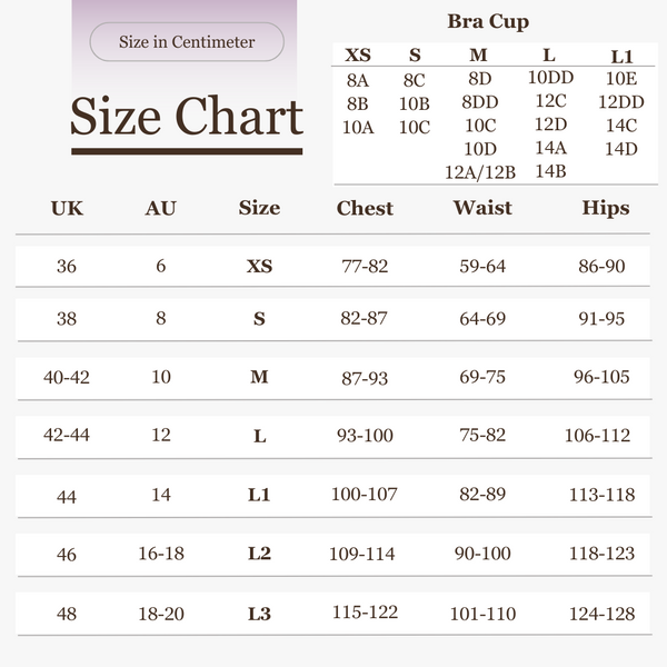 Trend Ripple size charts for Kayles Renee swimwear