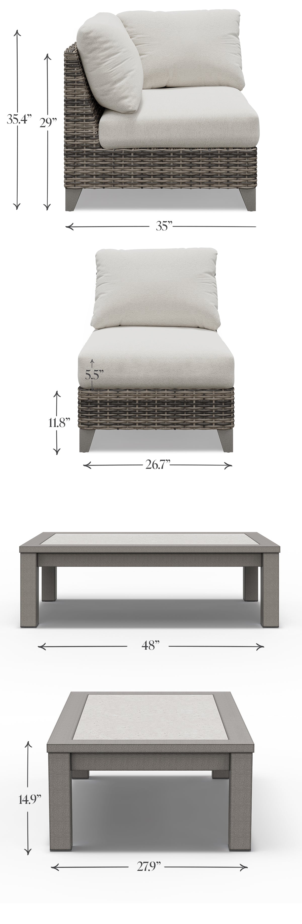 Outdoor Patio Sectional with Aluminum Coffee Table