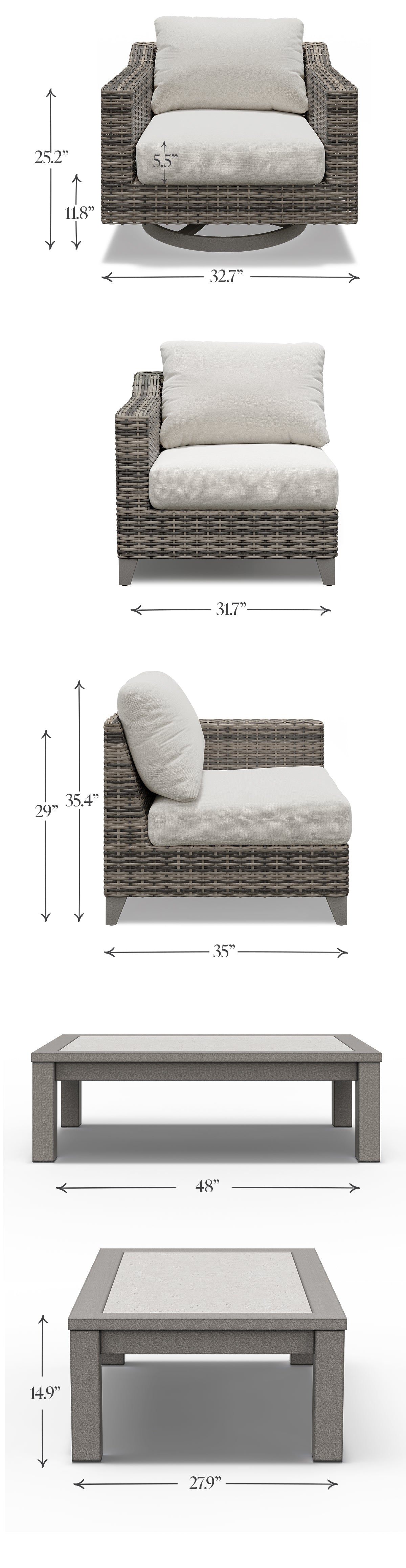 Outdoor Patio Sectional with Aluminum Coffee Table