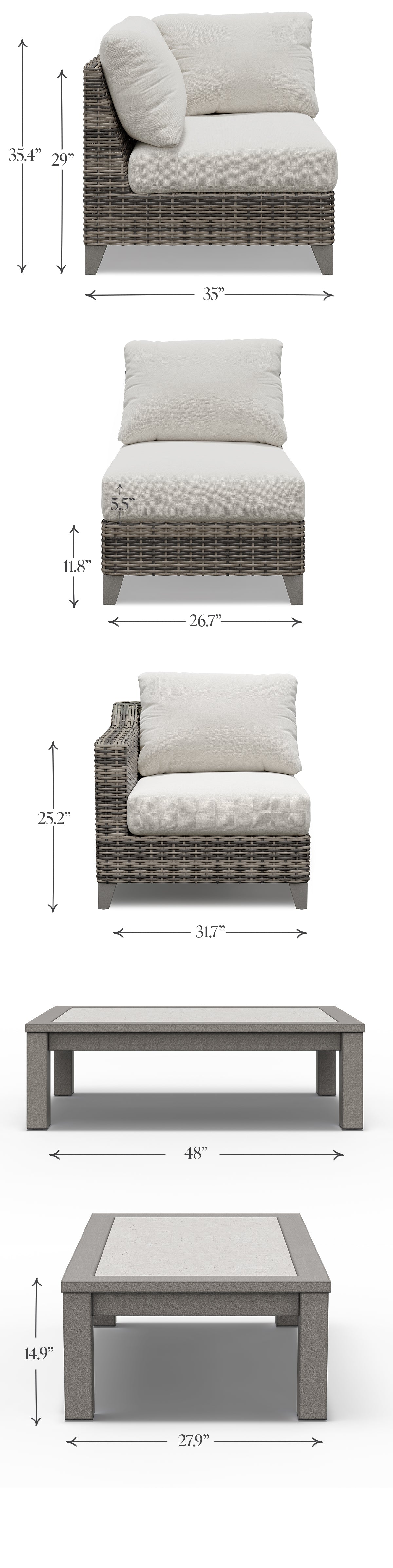 Outdoor Patio Sectional with Aluminum Coffee Table