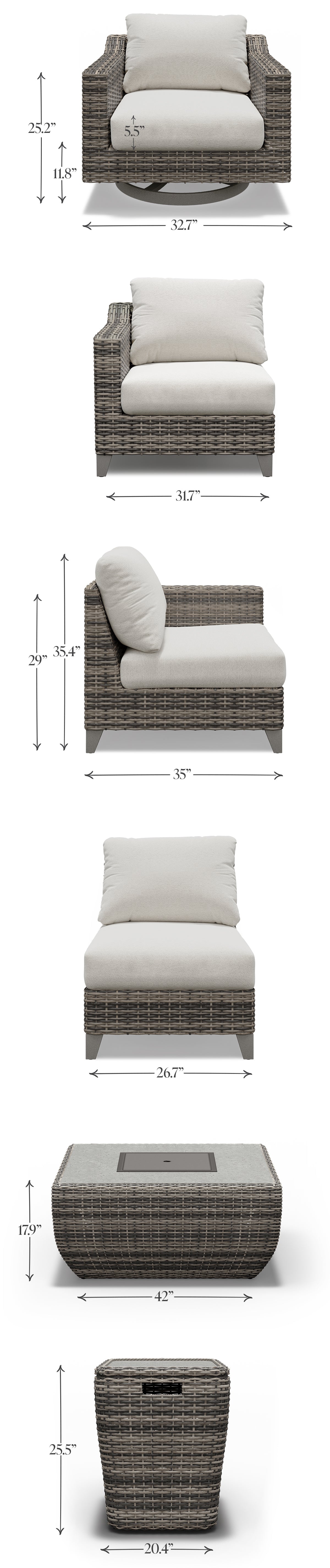 Outdoor Patio Sofa with Swivel Lounge Chairs and Propane Fire Pit