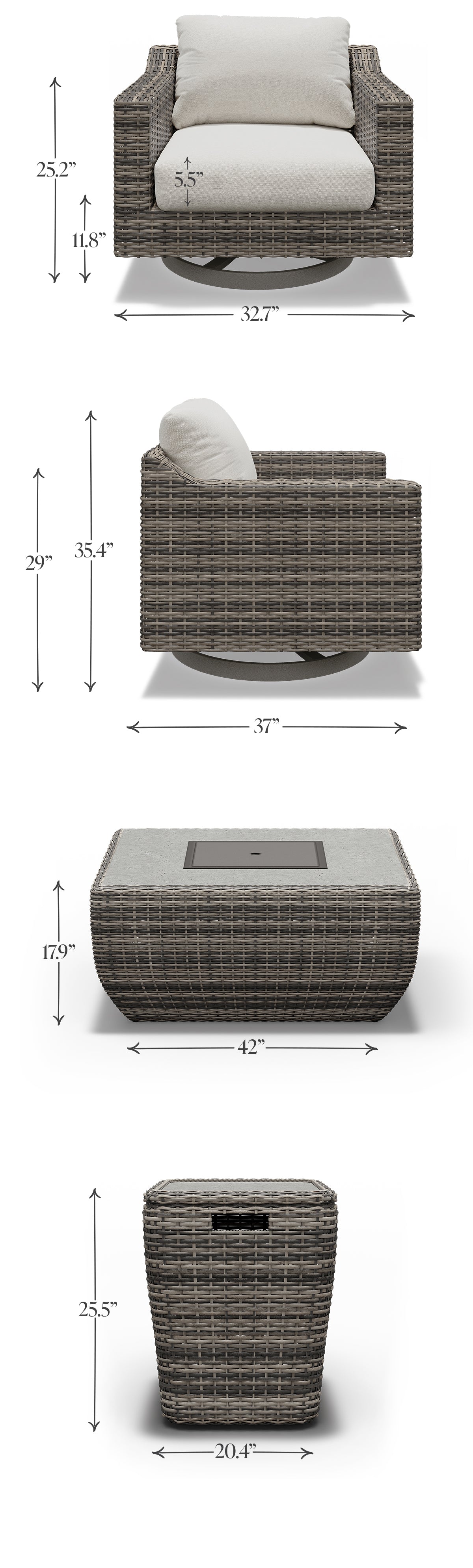 Outdoor Swivel Lounge Chairs Chat Set with Propane Fire Pit