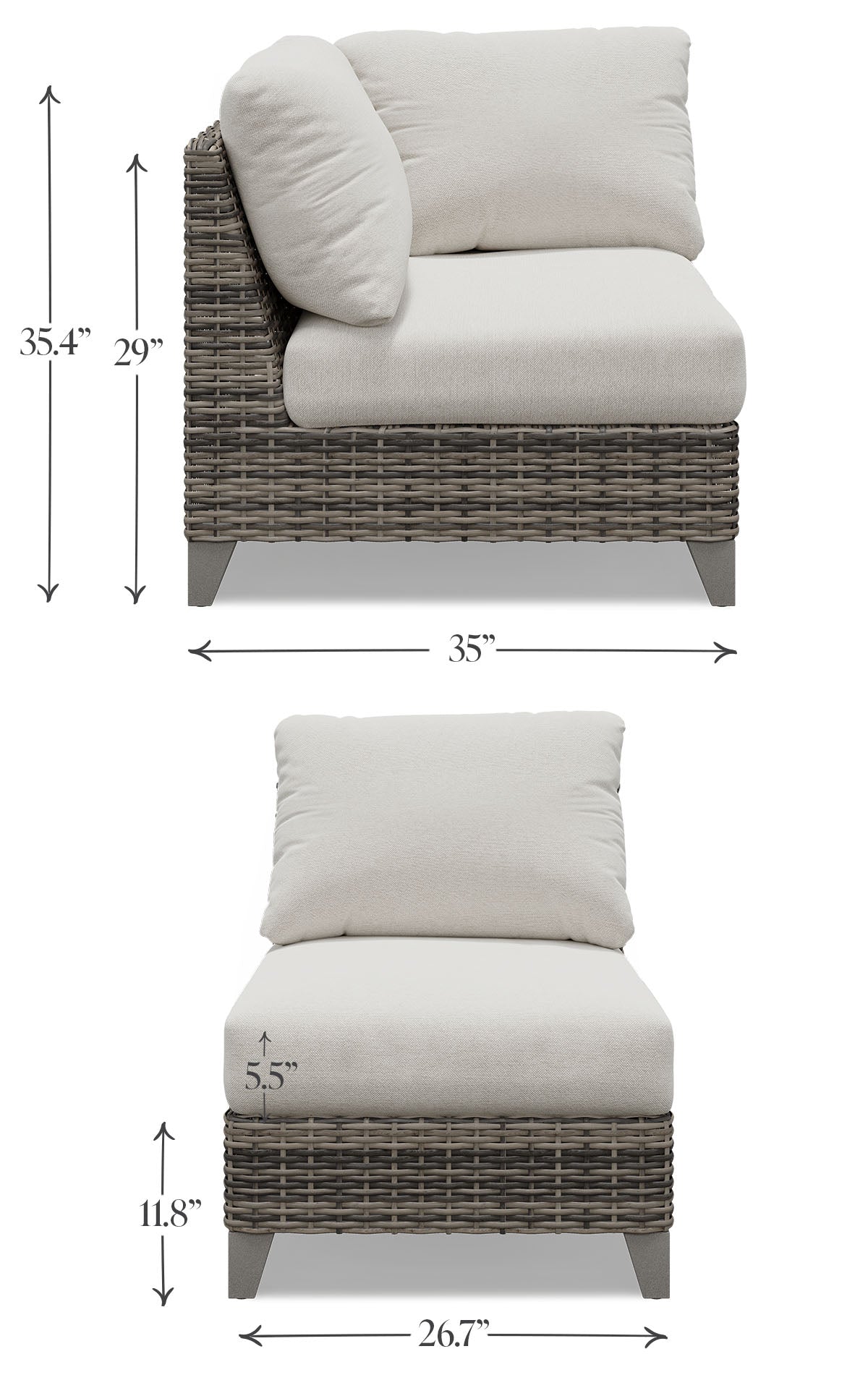 Armless U-Shape Sectional Dimensions