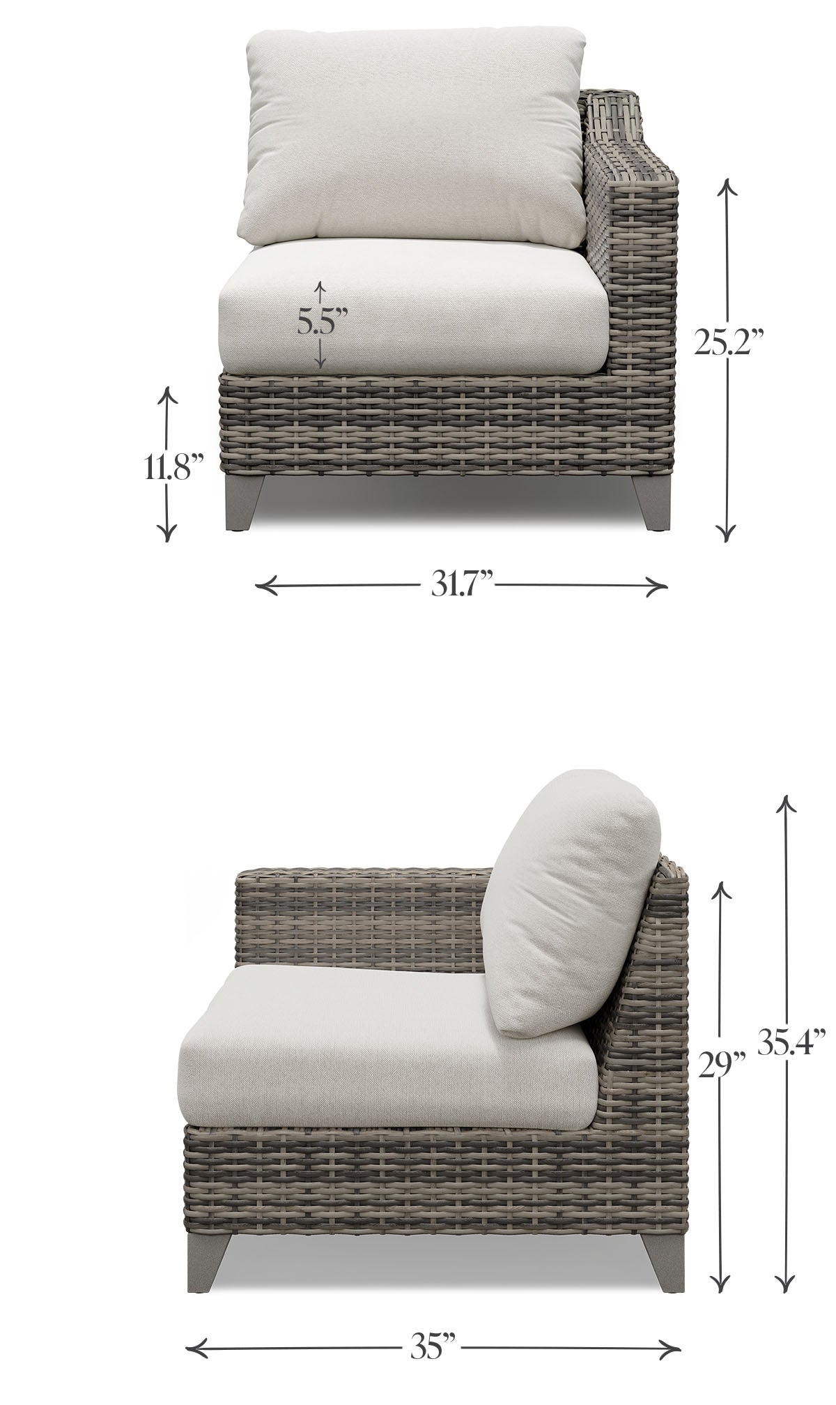 Outdoor Right Arm Sectional Piece Dimensions