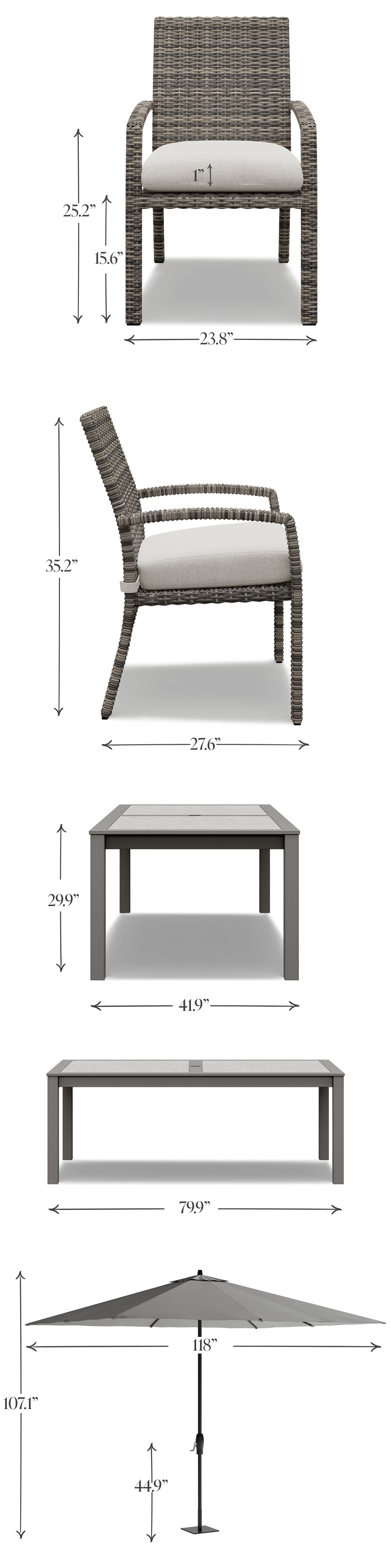 Outdoor Patio Dining Set with Outdoor Umbrella Dimensions