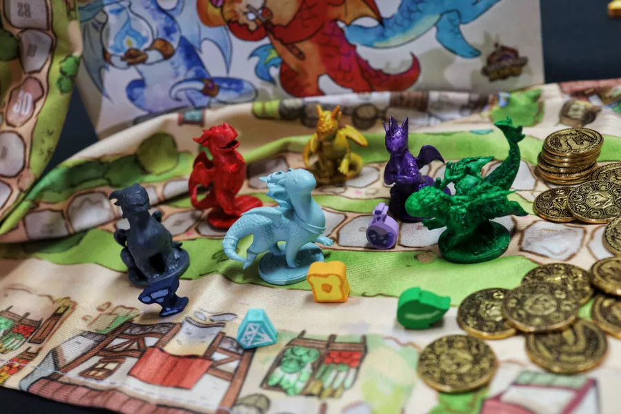 Flamecraft Board Game with small dragon figures made of plastic.