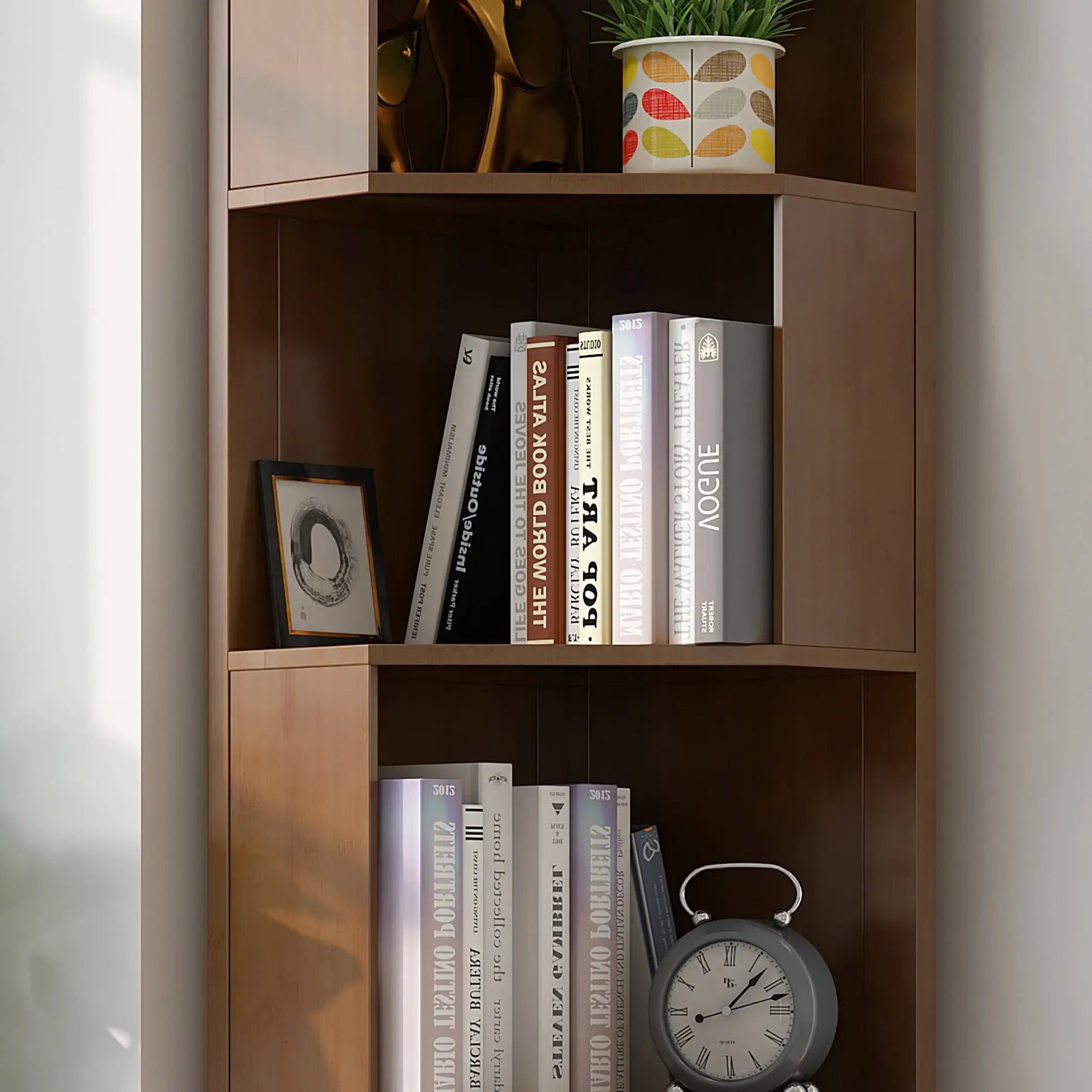 Industrial Corner Bookcases Bamboo Display Storage Stand_2