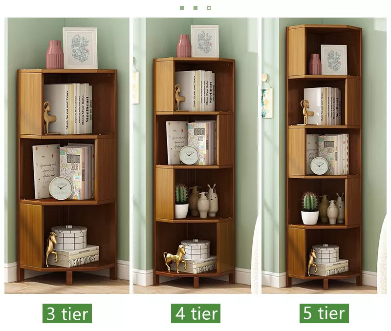 Industrial Corner Bookcases Bamboo Display Storage Stand_6