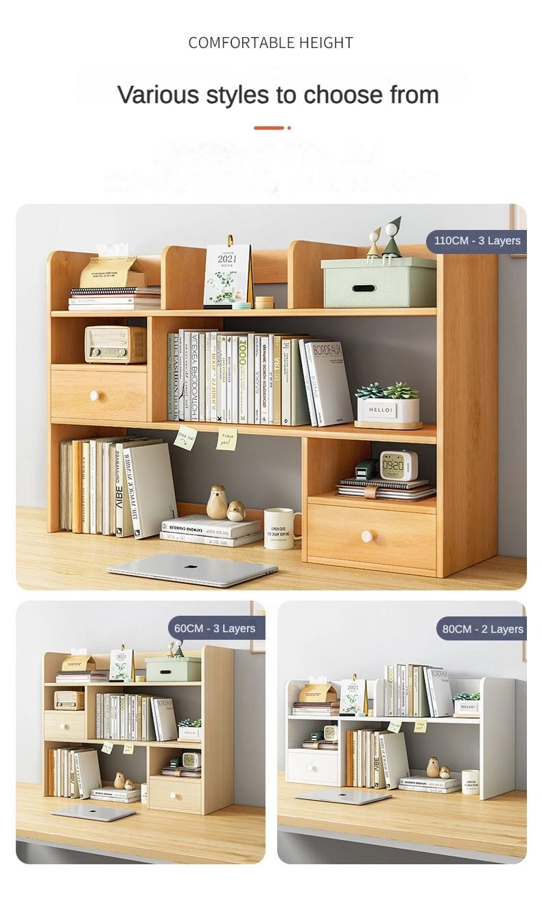 Wooden Desk Organizer Storage Shelf with Drawers_666