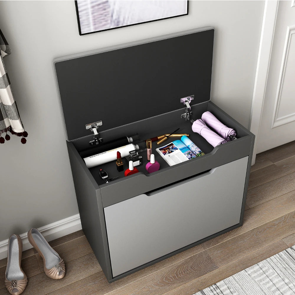 Modern Tipping Bucket Shoe Storage Bench with Flip-Drawer_2