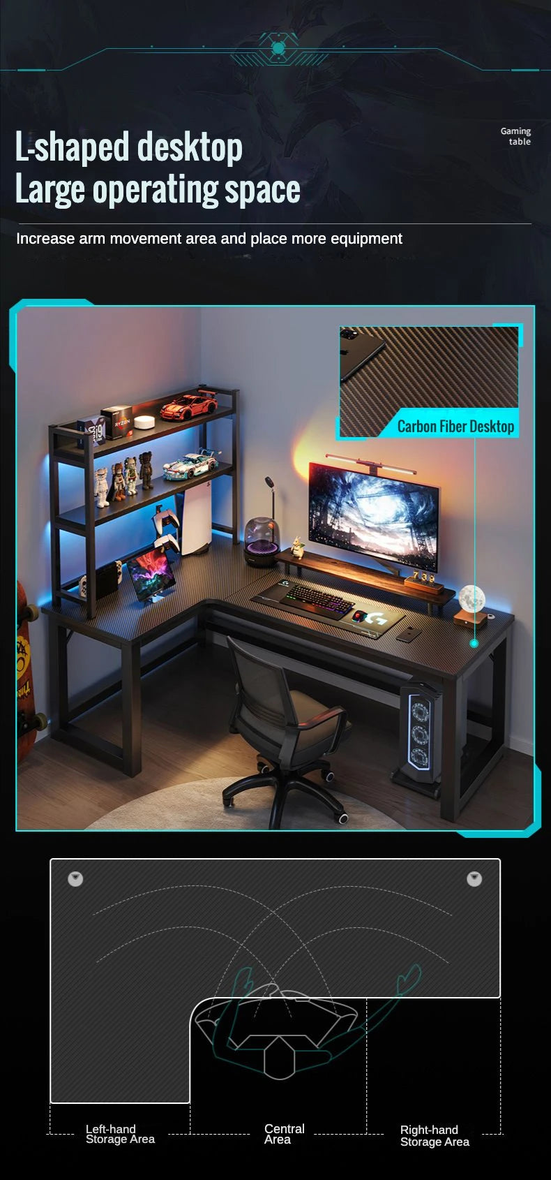 L-Shaped Gaming Desk Computer Desk with Shelf_2