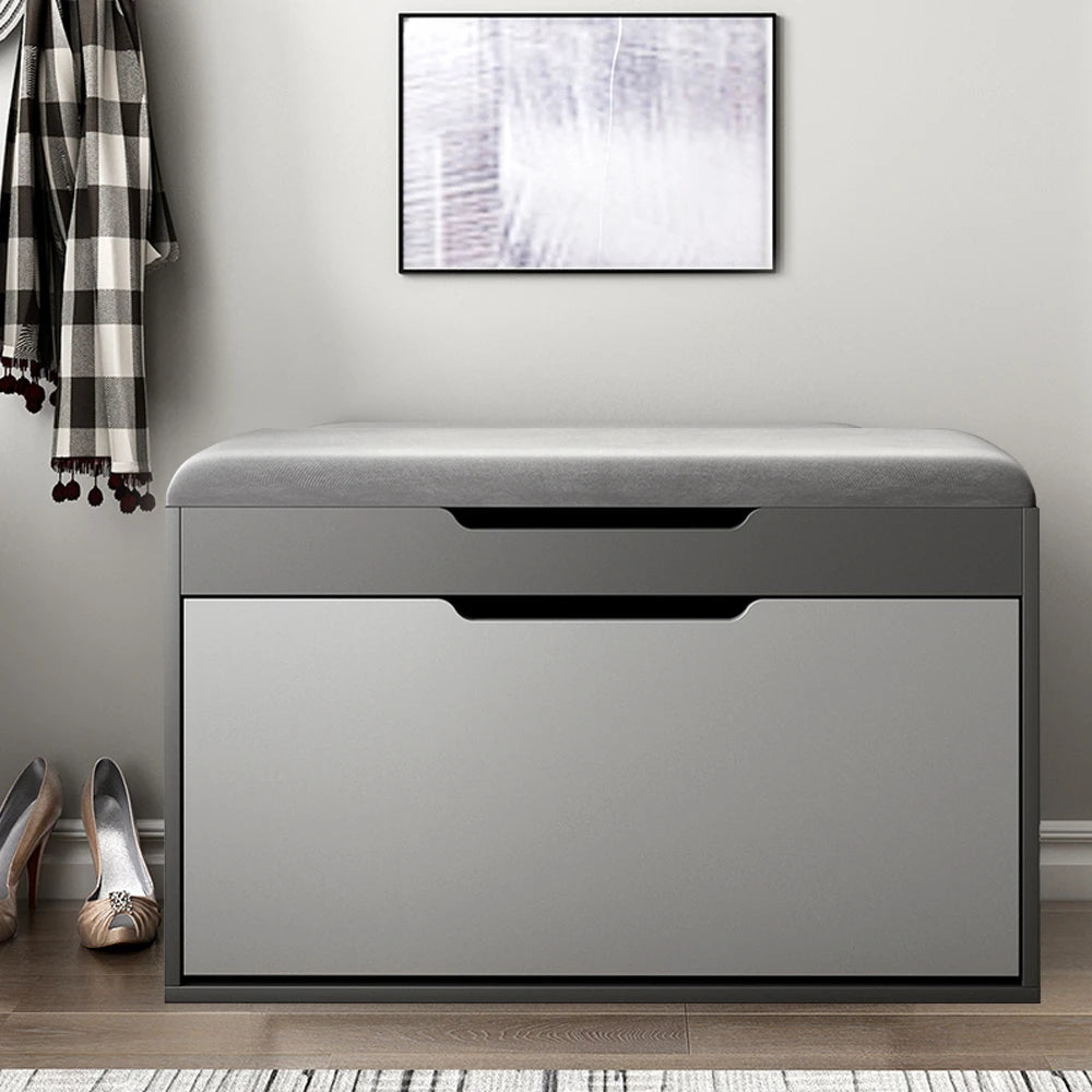 Modern Tipping Bucket Shoe Storage Bench with Flip-Drawer_1