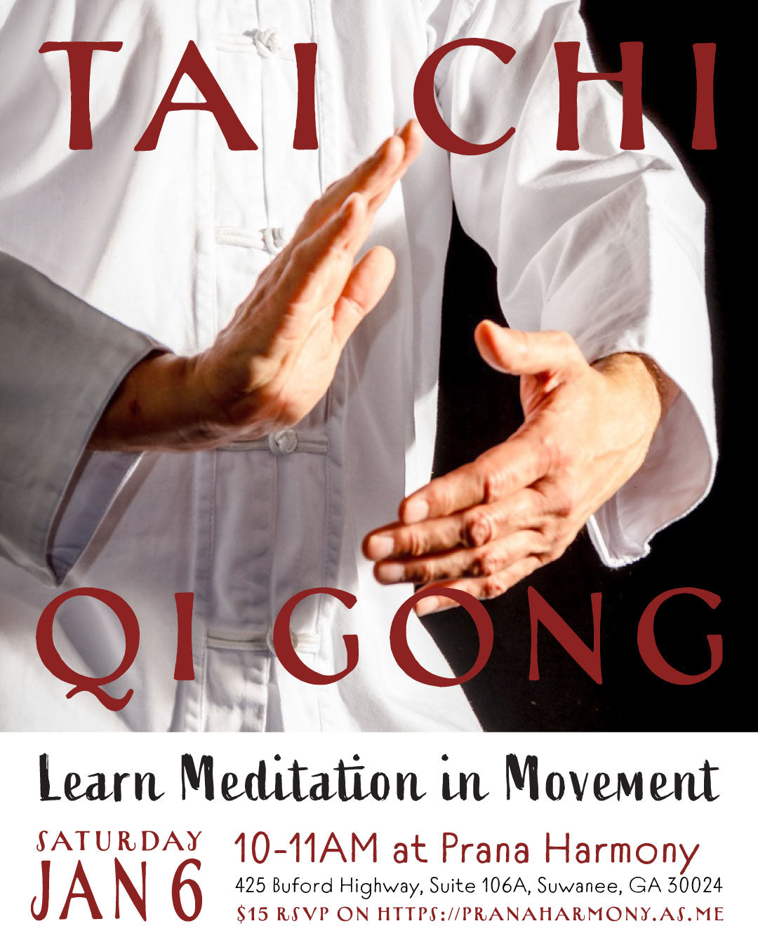 Learn Meditation in Movement with Tai Chi & Qi Gong at Prana Harmony Wellness in Suwanee, GA