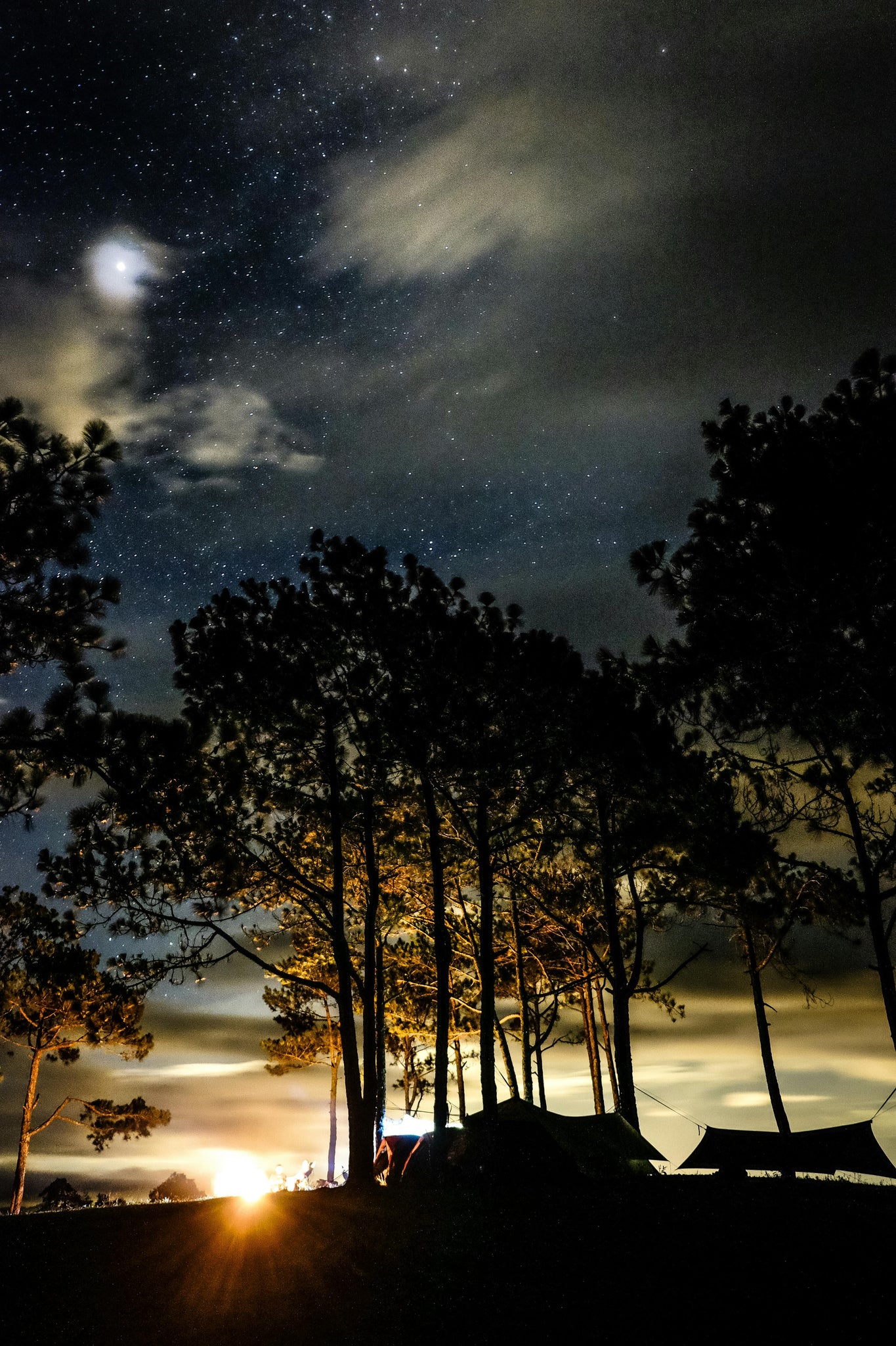 beautiful photo with moonlit sky along with sunrise