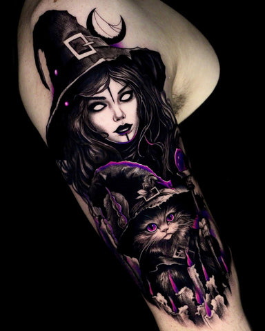 Spooky tattoos of witches and cats