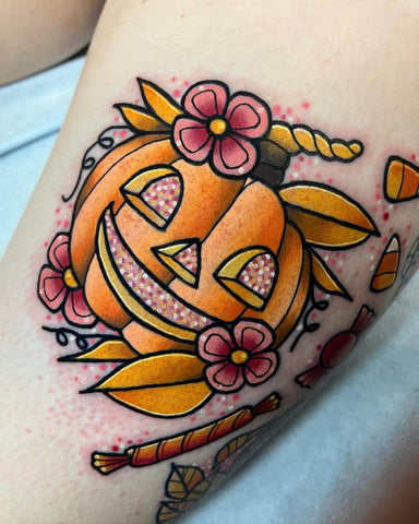 colorful pumpkin tattoo