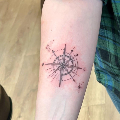 Compass fine line tattoo