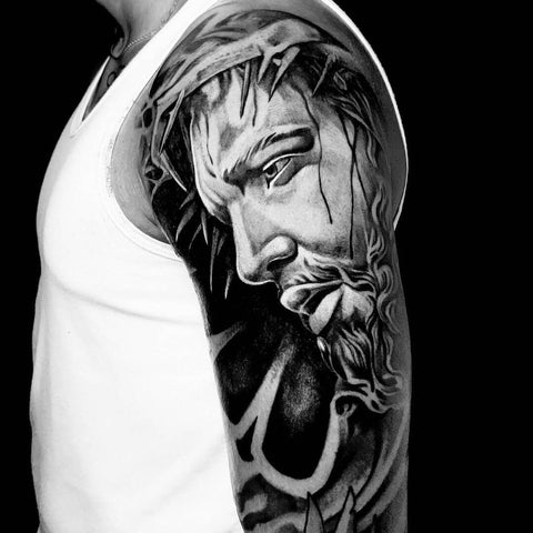 Man portrait black and grey tattoo