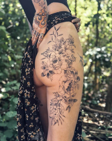 Thin line style floral tattoos by @jimmygalan
