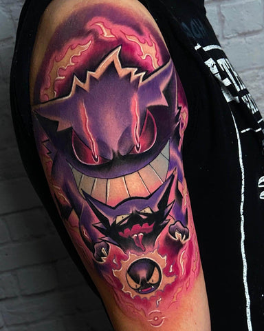 Colorful tattoo of the anime character Gengar