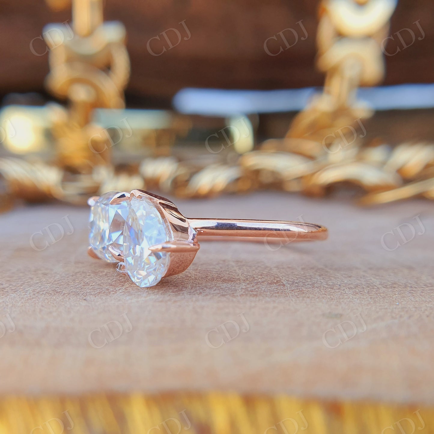 2.00CTW Pear and Cushion Cut Moissanite Engagement Ring