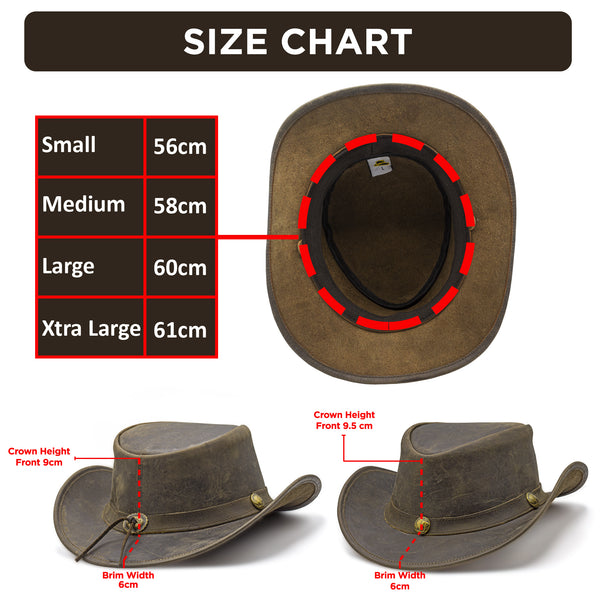HADZAM Brown Leather Western Cowboy Hat