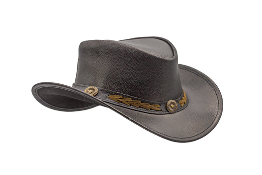 HADZAM Black Western Leather Cowboy Hat