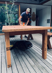 Reclaimed timber table being installed