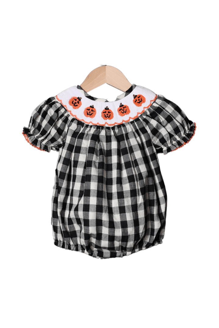 Smocked Jack O Lantern Black/White Gingham Bubble