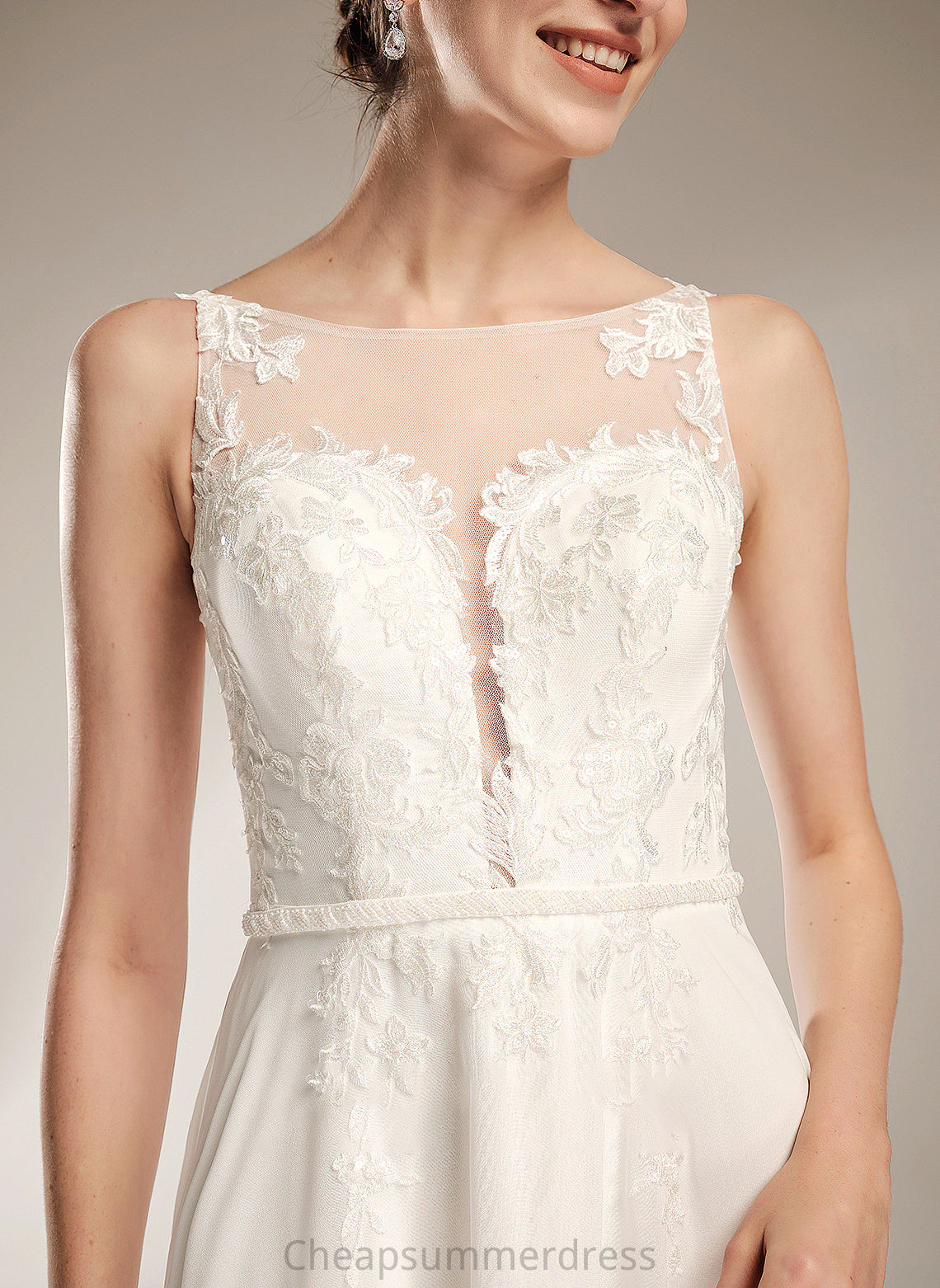Wedding Dresses Emmalee Sweep A-Line Train Wedding Sequins Dress With Lace Illusion