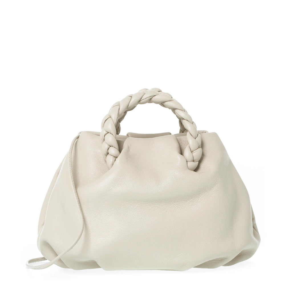 Beige Bombon braided-handle woven leather bag, Hereu