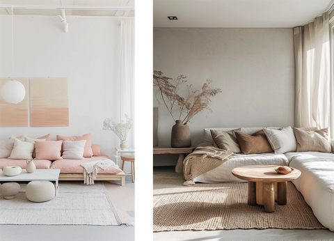 salon meuble bois clair, couleurs neutre et pastel