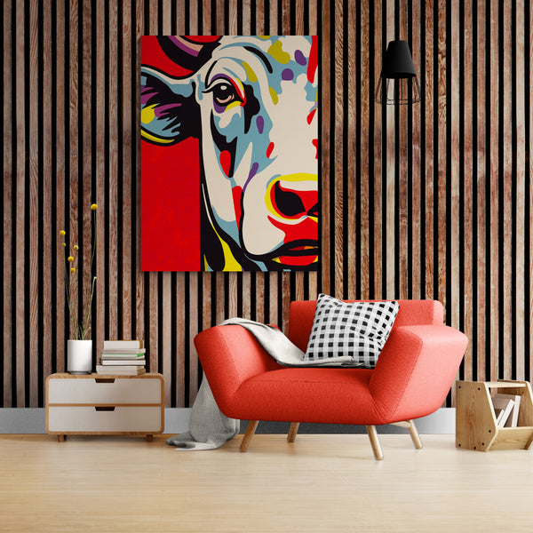 tableau vache pop art ambiance décalé dans un salon