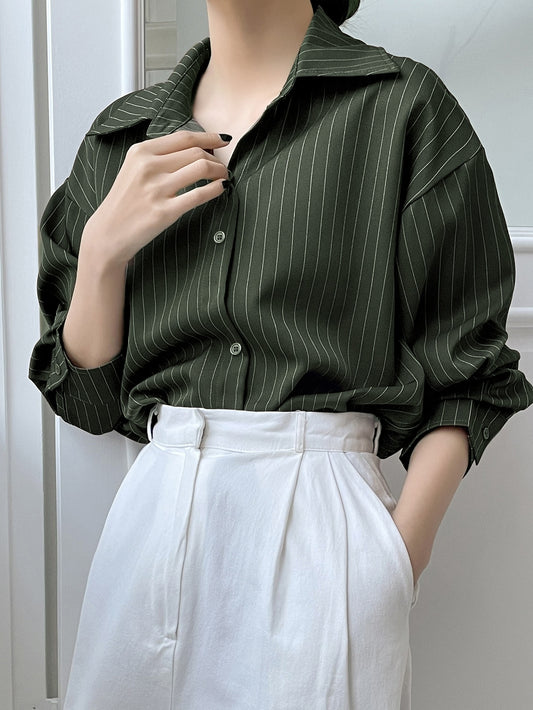 Women's Striped Print Colorblock Drop Shoulder Shirt Multicolor XS(2)