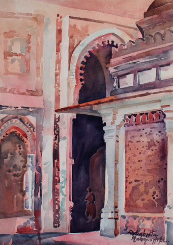Watercolor Painting of Qutub Minar in 1962