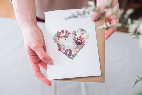 heartfelt card made with pressed flowers 